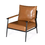 Sedia Mid-Century Modern: Ecopelle Marrone, Struttura in Metallo, Braccioli in Legno - per Salotto, Camera da Letto, Ufficio