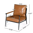 Sedia Mid-Century Modern: Ecopelle Marrone, Struttura in Metallo, Braccioli in Legno - per Salotto, Camera da Letto, Ufficio