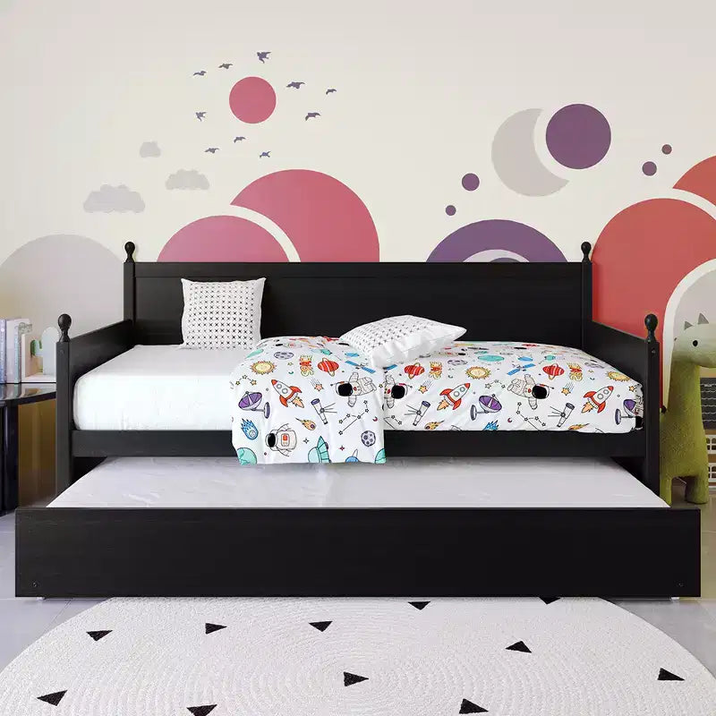 Twin Size Wooden Daybed with Trundle