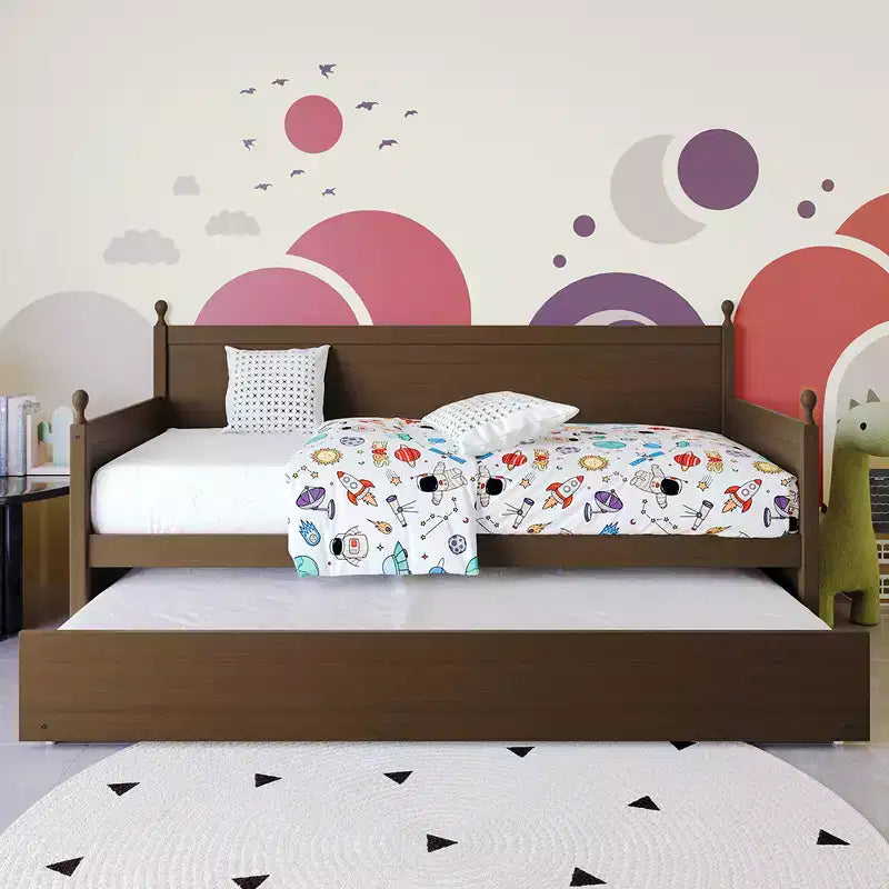 Twin Size Wooden Daybed with Trundle
