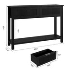 Tavolo Consolle Scanalato da 43" con 2 Cassetti Color Legno Chiaro, Tavolo da Divano in Legno a 2 Ripiani per Ingresso