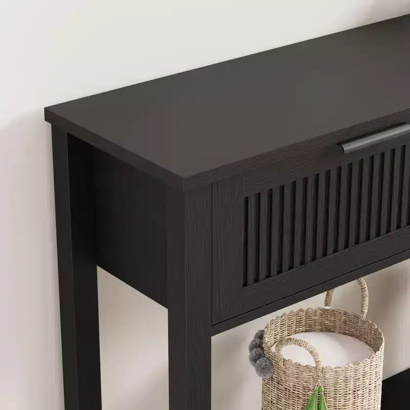 43" Fluted Console Table with Burlywood 2 Drawers, 2-Tier Wooden Entryway Sofa Table