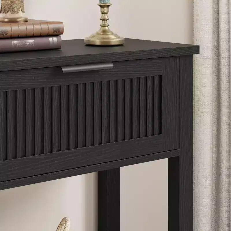 43" Fluted Console Table with Burlywood 2 Drawers, 2-Tier Wooden Entryway Sofa Table