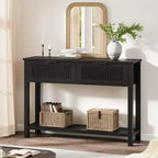COZONY 43 Fluted Console Table with Burlywood 2 Drawers, 2-Tier Wooden Entryway Sofa Table