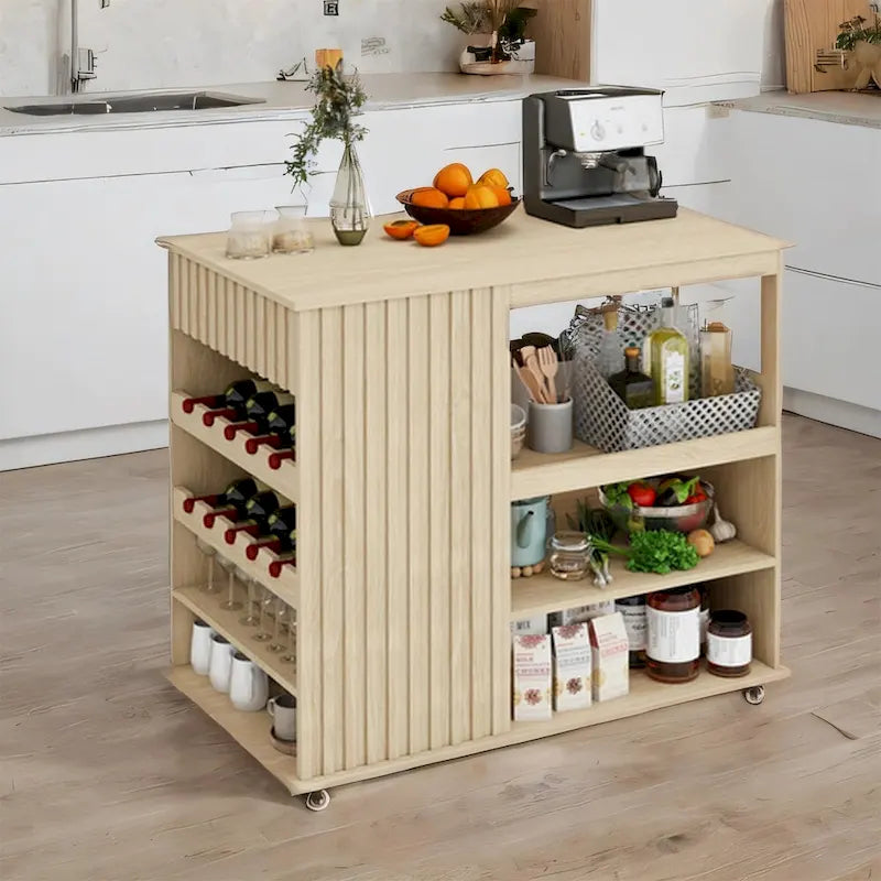 Rolling Kitchen Island with Drawer, Wine Rack and Lockable Casters