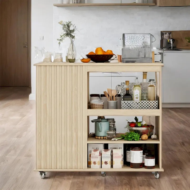 Isola da cucina su ruote con cassetto, portabottiglie e rotelle bloccabili