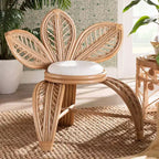 bali & pari Gresham Natural Rattan Leaf Accent Chair White/Natural Brown: Handcrafted, Foam Cushioned, No Assembly Required