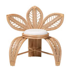 Poltrona con accento a foglia di rattan naturale Bianco/Marrone naturale - Fatta a mano, Imbottita in schiuma, Nessun montaggio richiesto