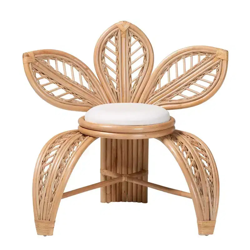 Natural Rattan Leaf Accent Chair White/Natural Brown - Handcrafted, Foam Cushioned, No Assembly Required