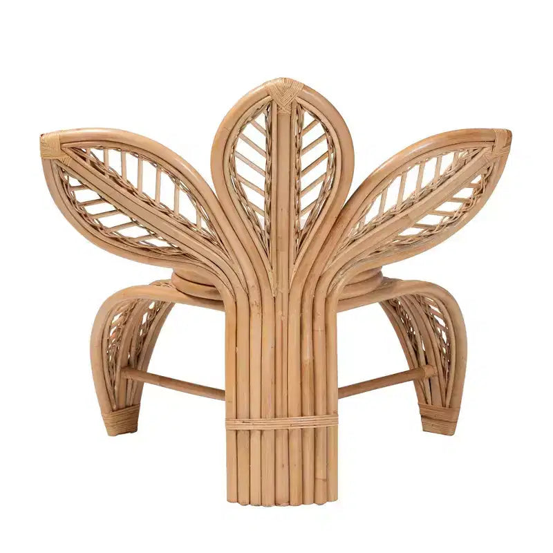 Natural Rattan Leaf Accent Chair White/Natural Brown - Handcrafted, Foam Cushioned, No Assembly Required