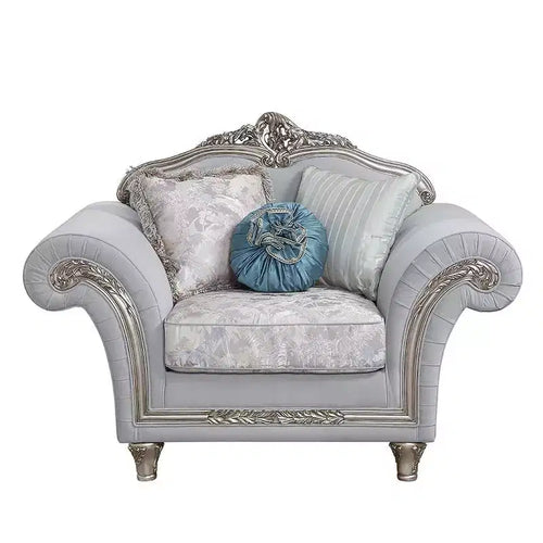 157.5 cm Accent Chair Light Gray Linen Platinum Finish