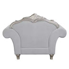 Poltrona di design 62" in Lino Grigio Chiaro e Finitura Platino