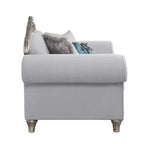 Poltrona di design 62" in Lino Grigio Chiaro e Finitura Platino