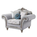 Poltrona di design 62" in Lino Grigio Chiaro e Finitura Platino