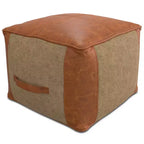 Pouf Quadrato Contemporaneo, Rivestimento in Pelle Rimovibile, Motivo Astratto, Capacità 113 kg