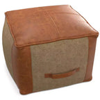 Pouf Quadrato Contemporaneo, Rivestimento in Pelle Rimovibile, Motivo Astratto, Capacità 113 kg