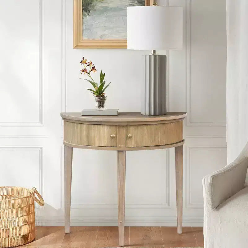 Storage Console Table Reclaimed Wheat - Vintage Demilune Design, Entryway Elegance