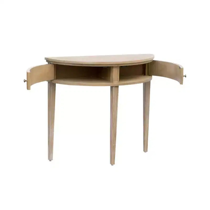 Storage Console Table Reclaimed Wheat - Vintage Demilune Design, Entryway Elegance