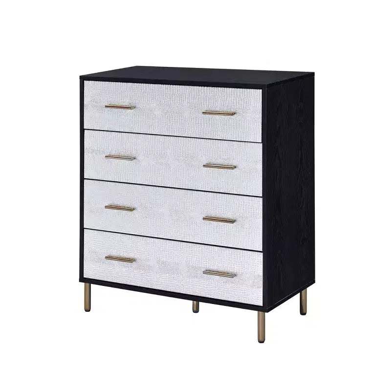 32" Myles Decorative Storage Drawer Black, Silver and Gold Finish - Acme Furniture: Elegant 5-Drawer Chest, Wood Composite, No Assembly Required
