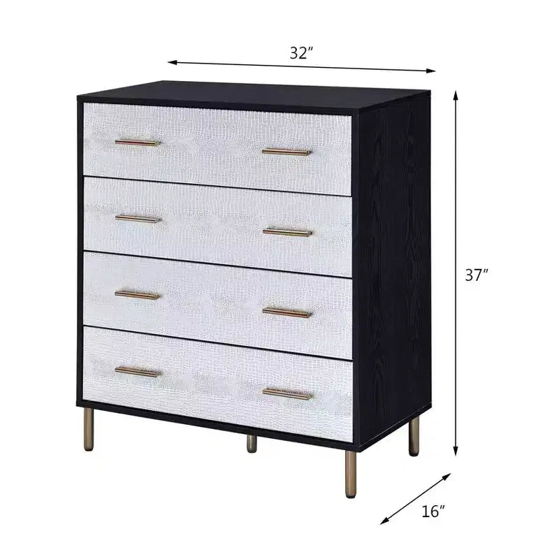 32" Decorative 5-Drawer Chest - Black, Silver and Gold Finish