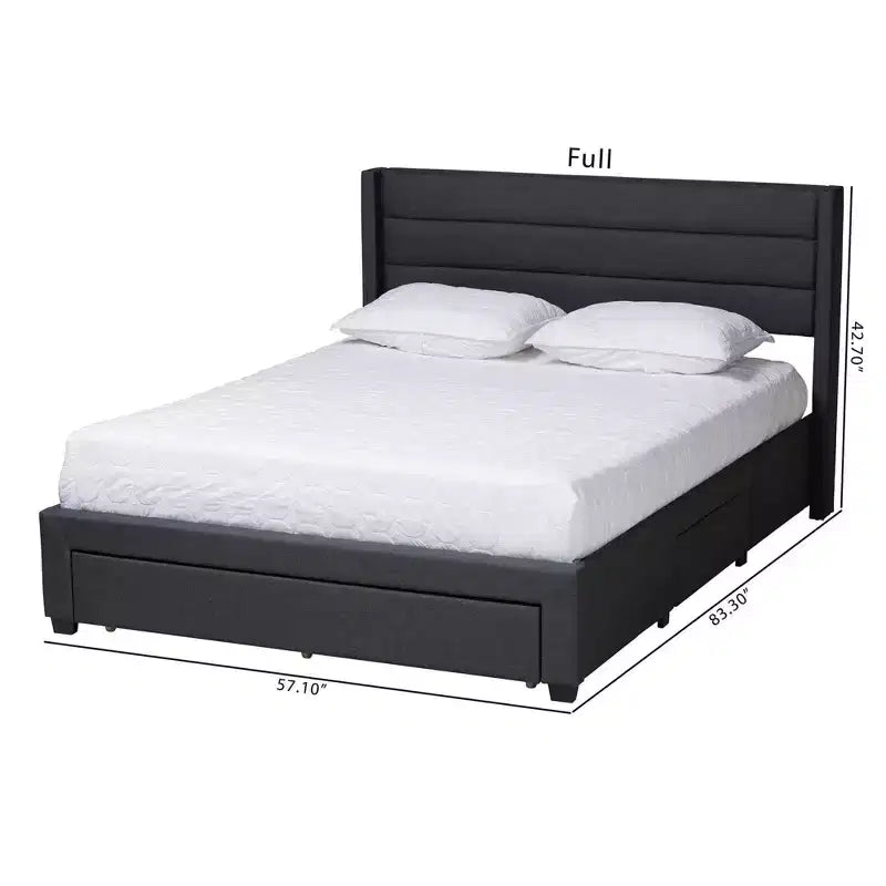 Full Size Fabric & Wood Platform Storage Bed with Drawer