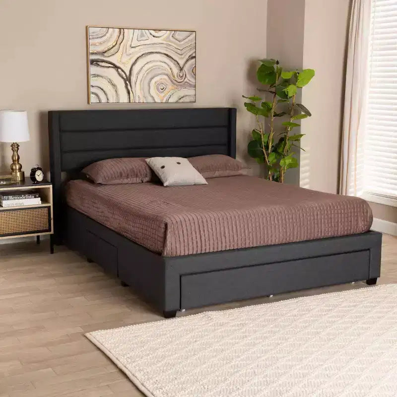 Full Size Fabric & Wood Platform Storage Bed with Drawer