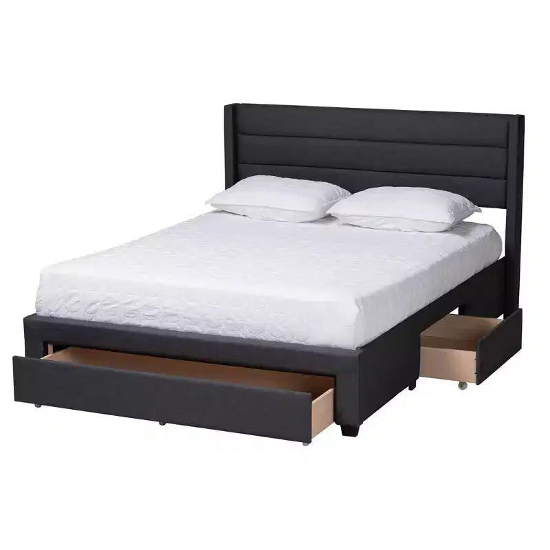 Full Size Fabric & Wood Platform Storage Bed with Drawer