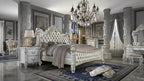 Letto Eastern King 96" finitura perla antica - Lussuosa testiera imbottita trapuntata, similpelle, stile Glamour