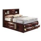 91" Eastern King Bed Ireland Bed Espresso - Acme Furniture: Linen Upholstery, Wood Frame, Storage Headboard