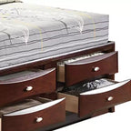 Letto King size orientale da 91" Espresso - Rivestimento in lino, struttura in legno, testiera con vano contenitore