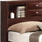 Letto King size orientale da 91" Espresso - Rivestimento in lino, struttura in legno, testiera con vano contenitore