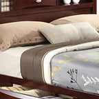 Letto King size orientale da 91" Espresso - Rivestimento in lino, struttura in legno, testiera con vano contenitore