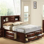 Letto King size orientale da 91" Espresso - Rivestimento in lino, struttura in legno, testiera con vano contenitore
