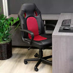 Sedia da ufficio con schienale alto regolabile in similpelle e rete, colore nero e bordeaux