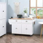 Isola da Cucina con Ruote, Carrello da Cucina con Bancone a Ribalta in Legno Massello, Cassetti Contenitori, Armadietti a 4 Ante, Portaspezie