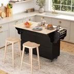 Isola da Cucina con Ruote, Carrello da Cucina con Bancone a Ribalta in Legno Massello, Cassetti Contenitori, Armadietti a 4 Ante, Portaspezie