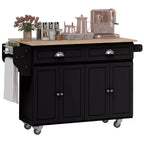 HOMCOM Rolling Kitchen Island on Wheels, Kitchen Cart with Solid Wood Drop Leaf Breakfast Bar, Storage Drawers, 4-Door Cabinets, Spice Rack