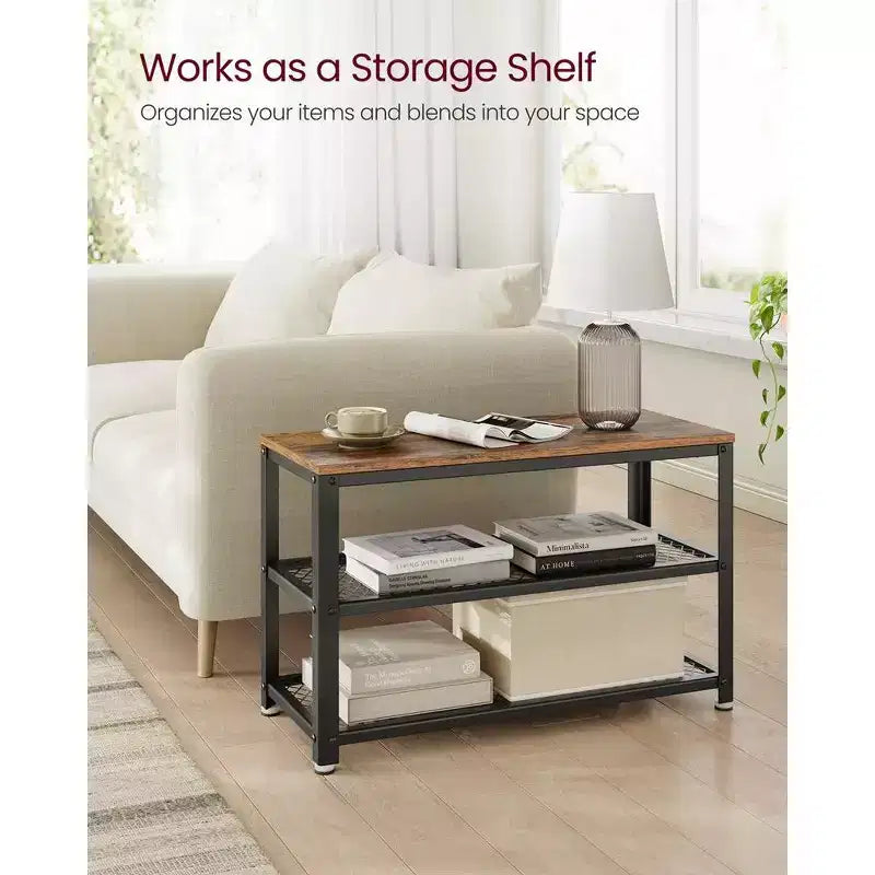 28.7 Shoe Rack Bench 3-Tier Shoe Shelf Storage Bench with Metal Mesh Shelves and Seat Shoe Rack
