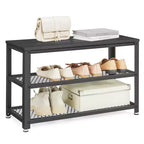 28.7 Shoe Rack Bench 3-Tier Shoe Shelf Storage Bench with Metal Mesh Shelves and Seat Shoe Rack