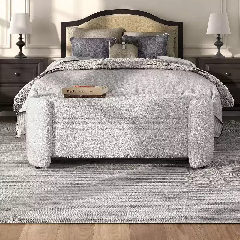 Glam Boucle Storage Bench for Bedroom and Entryway