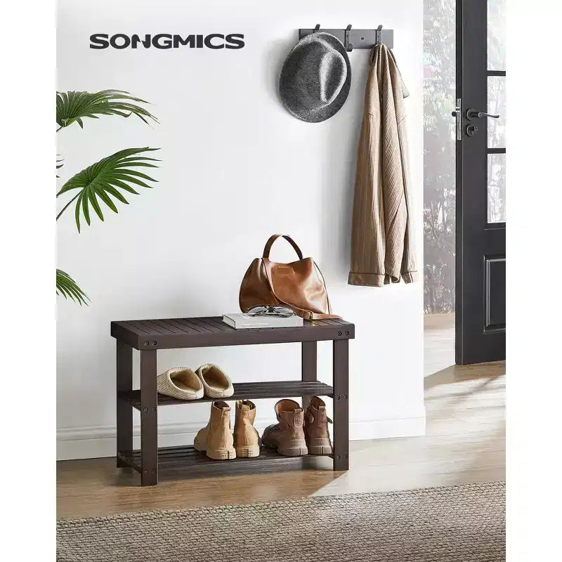 Bamboo Shoe Rack Bench, 3-Tier Shoe Storage Organizer Shelf Holder Home Entryway Hallway