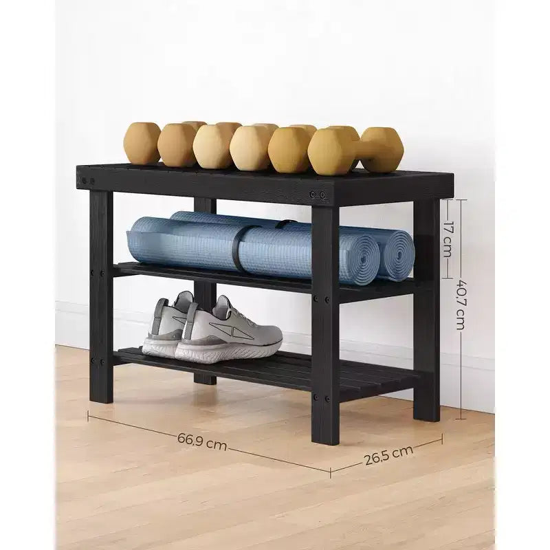 Bamboo Shoe Rack Bench, 3-Tier Shoe Storage Organizer Shelf Holder Home Entryway Hallway