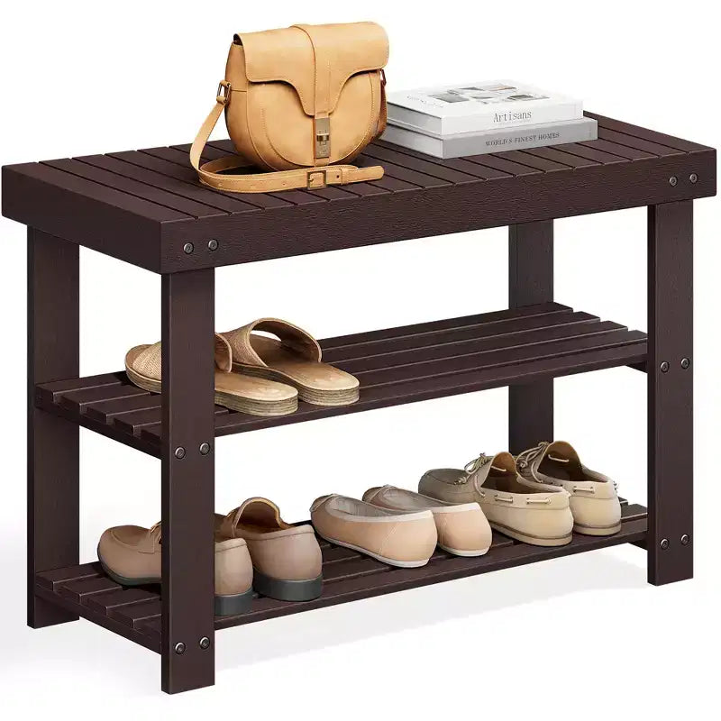 Bamboo Shoe Rack Bench, 3-Tier Shoe Storage Organizer Shelf Holder Home Entryway Hallway