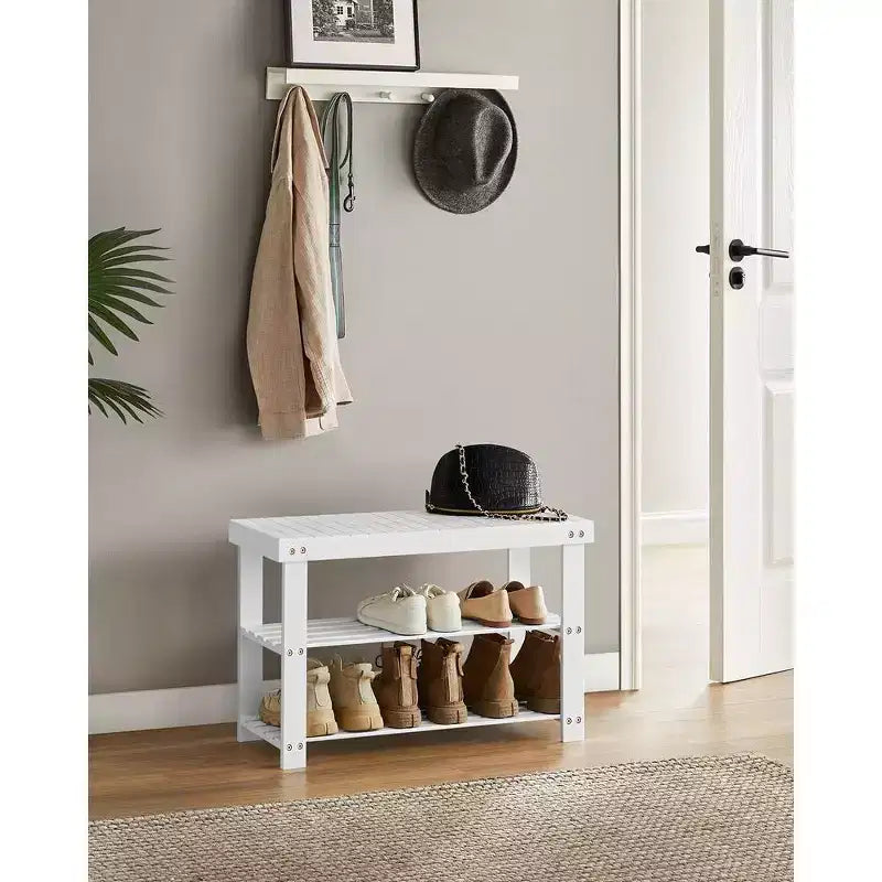 Bamboo Shoe Rack Bench, 3-Tier Shoe Storage Organizer Shelf Holder Home Entryway Hallway