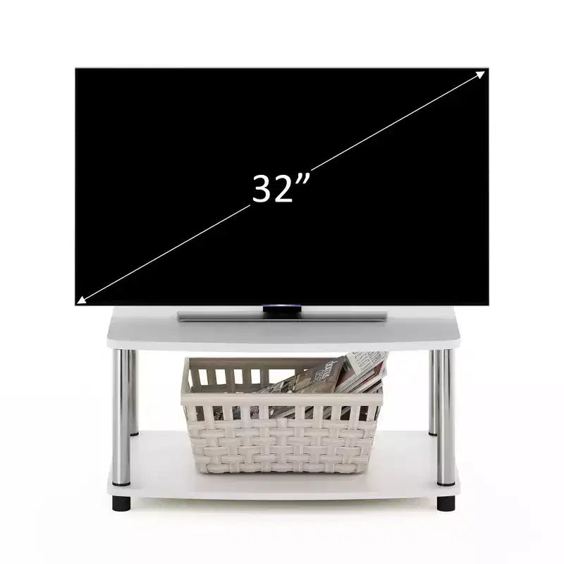 Industrial No Tools Elevated TV Stands with 2-tier Open Storage Shelves TV Console for TVs up to 25 inch White Oak