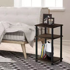 Furinno 3-Tier Reversible Sofa Side End Table W/Open Storage Shelf,Walnut