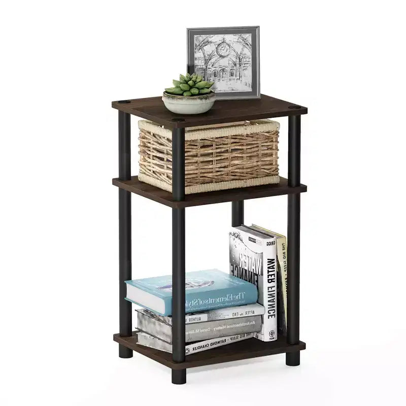 3-Tier Reversible Sofa Side End Table W/Open Storage Shelf, Walnut