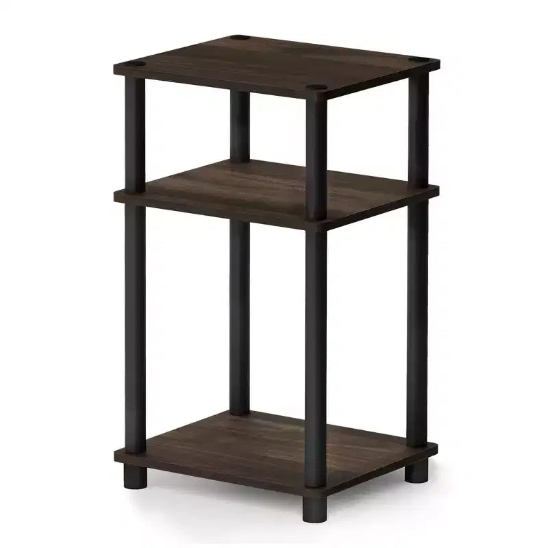 3-Tier Reversible Sofa Side End Table W/Open Storage Shelf, Walnut