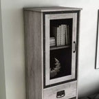 Armadietto a Torre con 1 Cassetto, Portabottiglie e Ripiani Stile Rustico