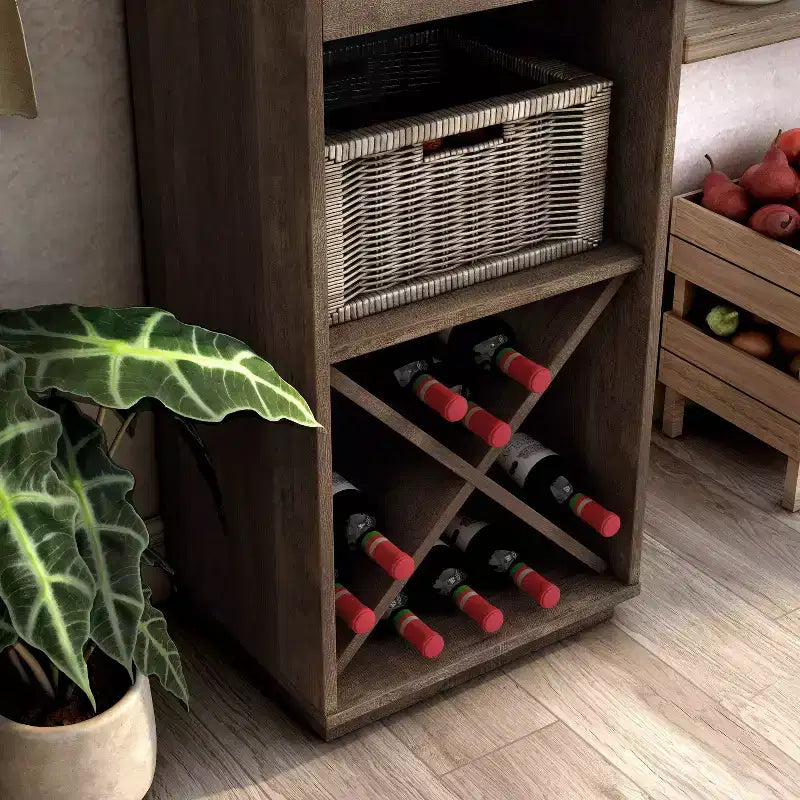 Farmhouse 1 Drawer Tower Cabinet with Wine Rack and Shelves
